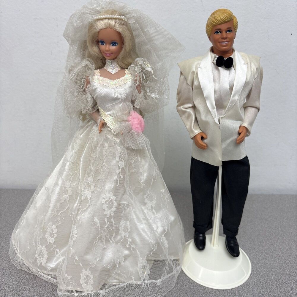 Vintage Barbie Wedding Couple 1980’s Bride, Dress, Veil, Groom, Tux, Tie, Shoes